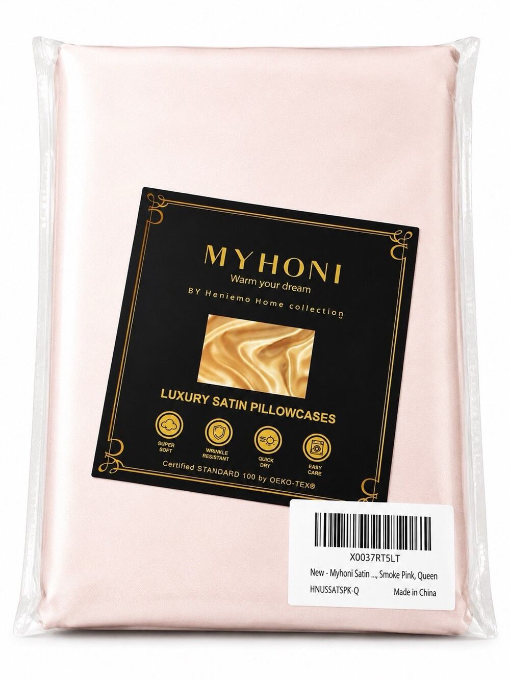 MYHONI Satin Pillowcase Queen 20x30 Smoke Pink 2 Pack Silky Soft Hair Skin NEW